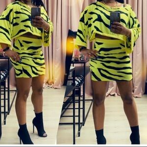 Highlighter yellow skirt set with zebra print.